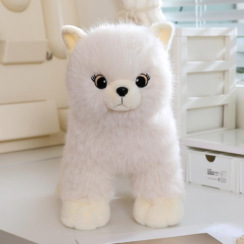 Realistic Pomeranian Plush Dog Toy Soft Fluffy Puppy Stuffed Animal Doll for Adult Birthday Christmas Home Decor Gift