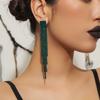 Black gradual change shiny diamond tassel long earrings