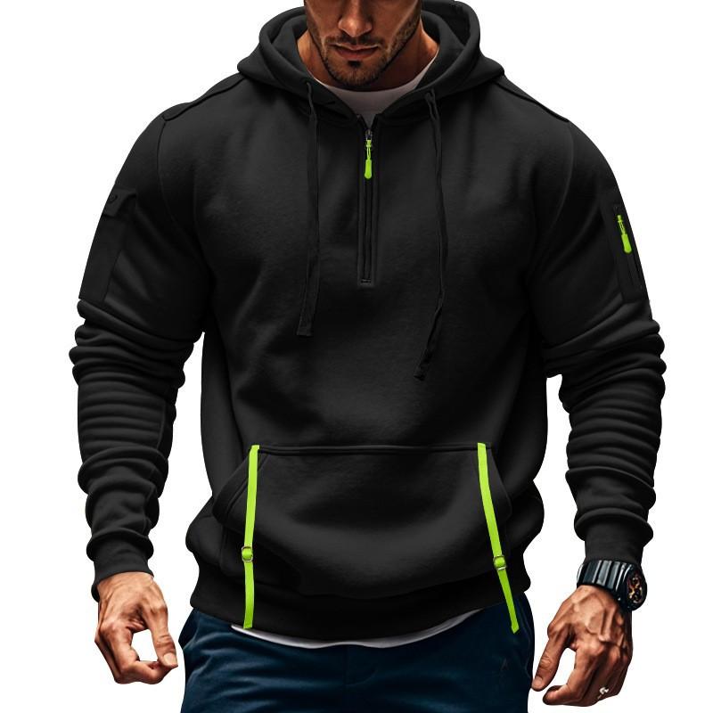 Spring and Autumn Zipper Multi Pocket Sports and Leisure Hoodies Men's Contrast Color Zipper Hooded Sweatshirts