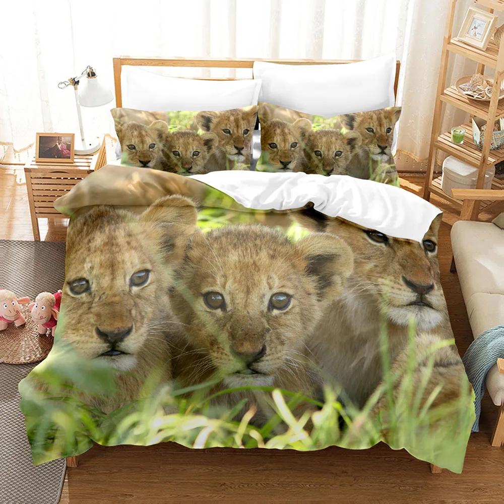 Comforter 3D Lion Print S King Size Animal Bedding Set Starry Galaxy Comforter Microfiber +Pillow Shams