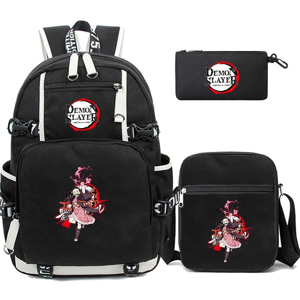 3Pcs/set Cartoon Demon Slayer Printed Backpack Large Capacity Bookbag Student School Bag Outdoor Laptop Travel Bag
