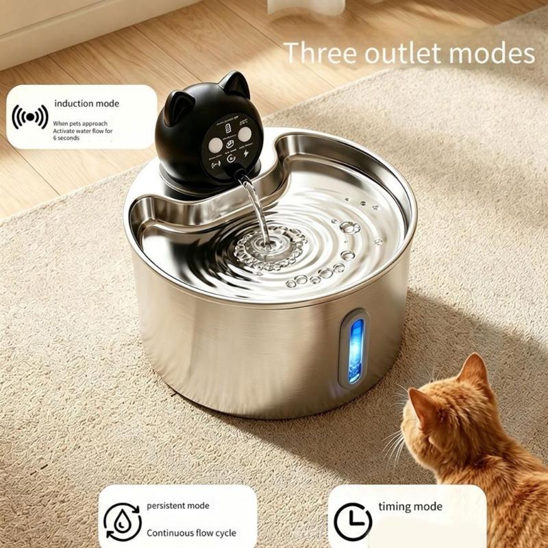 Indoor Pet Waterer with 304 Metal Tray, Front Level Window and Lifted Outlet for Daily Household Drinking Use Home