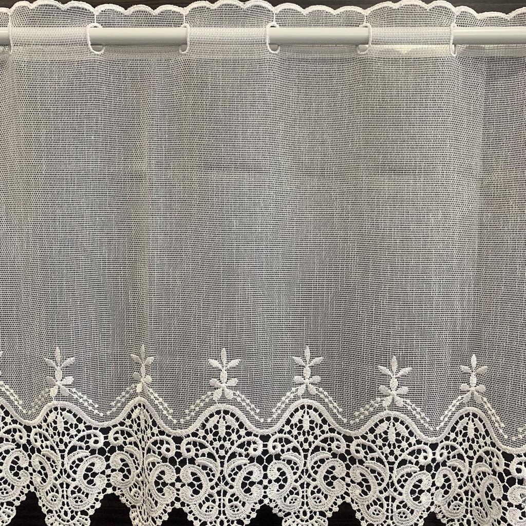 INTERIX Marzocco Vit Broderad Spets Köksprodukt för Små Fönster, 165cm Bred x 60cm Lång, Tillverkad i Japan, CF2-165-60