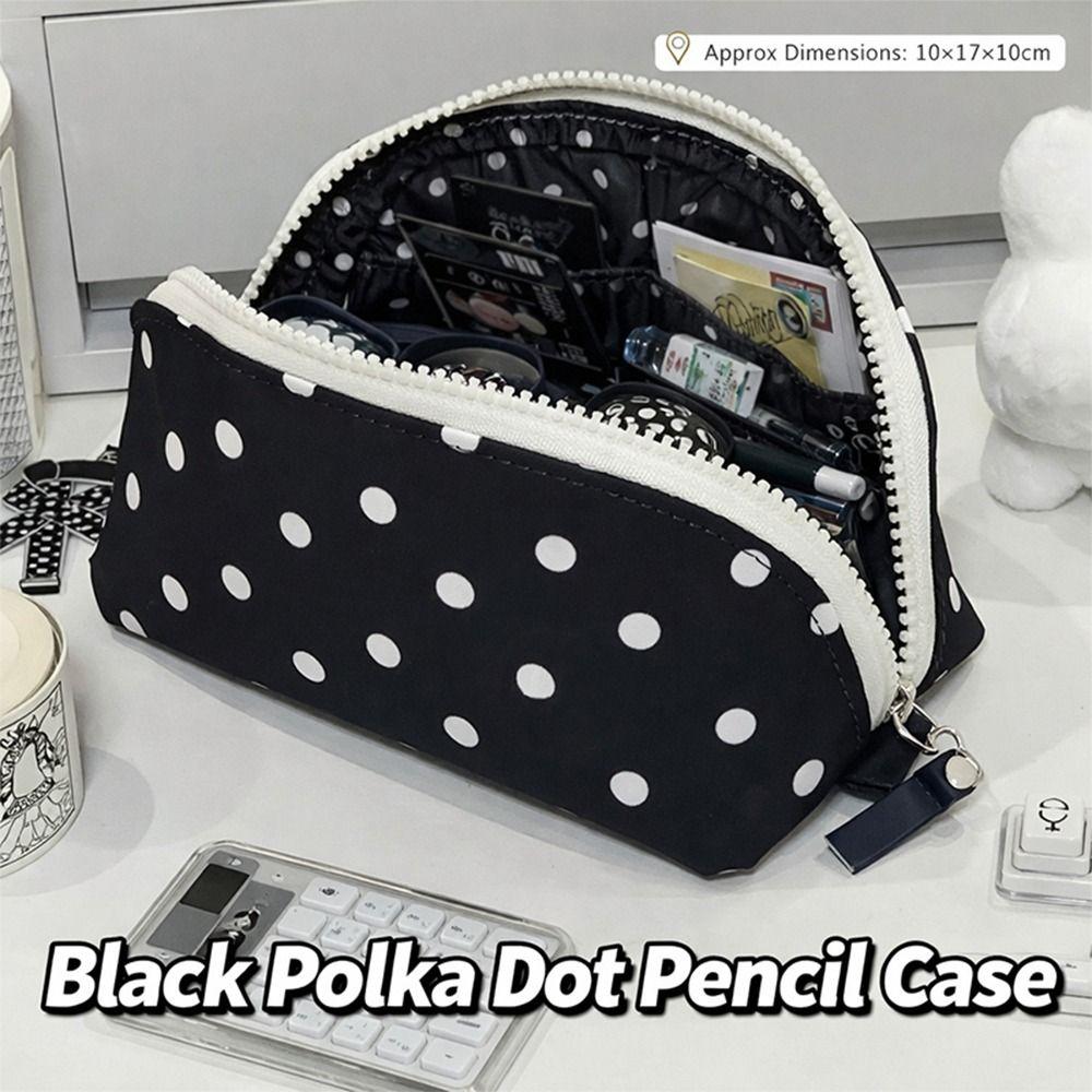 Durable Polka Dot Design Pencil Case Large Opening Large Capacity Stationery Pouch Stationery Organizer Students
