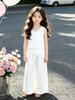Korean Style Girls' Sleeveless Set - Summer 2026: Lace Trim Vest & Wide Leg Bloomers for Medium and Large Children
