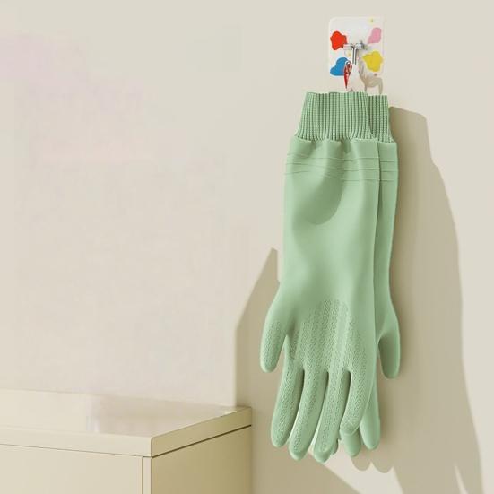 1 Pair Housework Gloves Elastic Textured Cuffs Prevent Water Backflow Cleaning Gloves Grease Removing Gloves