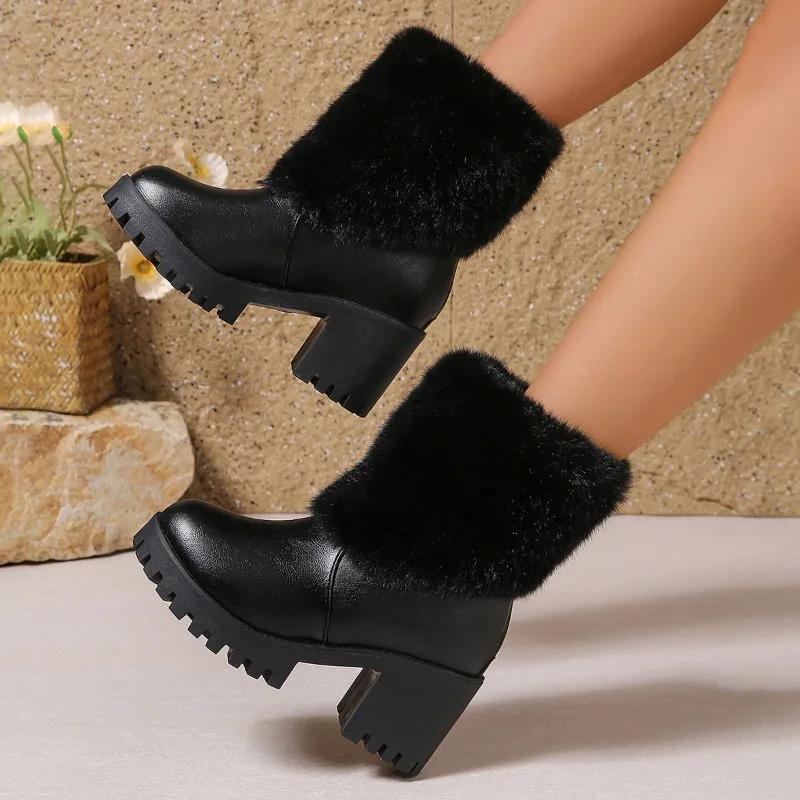 Shoes Female 2024 Hot Sale Ankle Women's Boots Rome Modern Boots Women Round Toe Chunky Heels Back Zip Plus Size Shoes Women