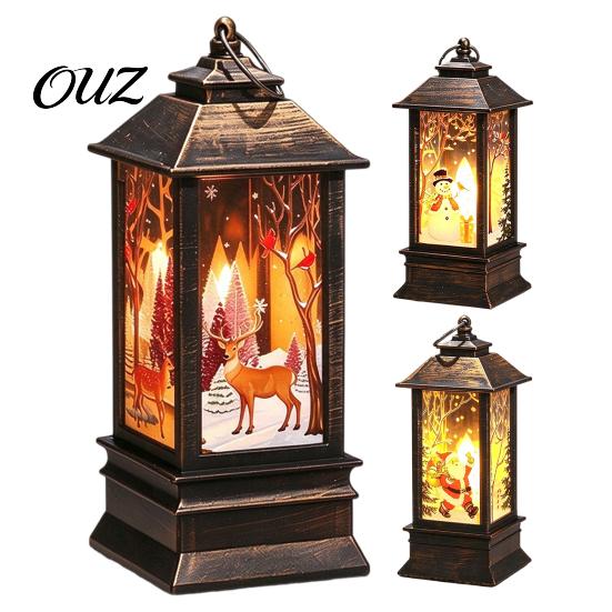 Festive Home Decor Christmas Snow Lantern, Water Glittering Vintage Elk/Santa/Snowman Battery Tabletop Ornament Operated Lighted Table Lamp