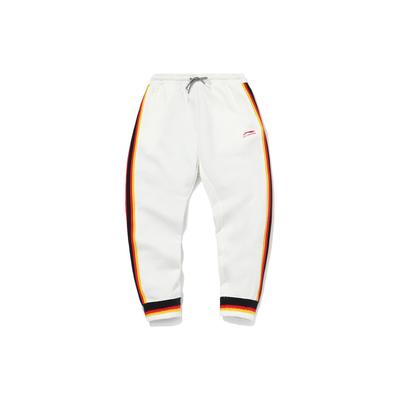 Li Ning Striped Print Logo Drawstring Cuffed Casual Pants Men Bottoms White AKLQ825-1