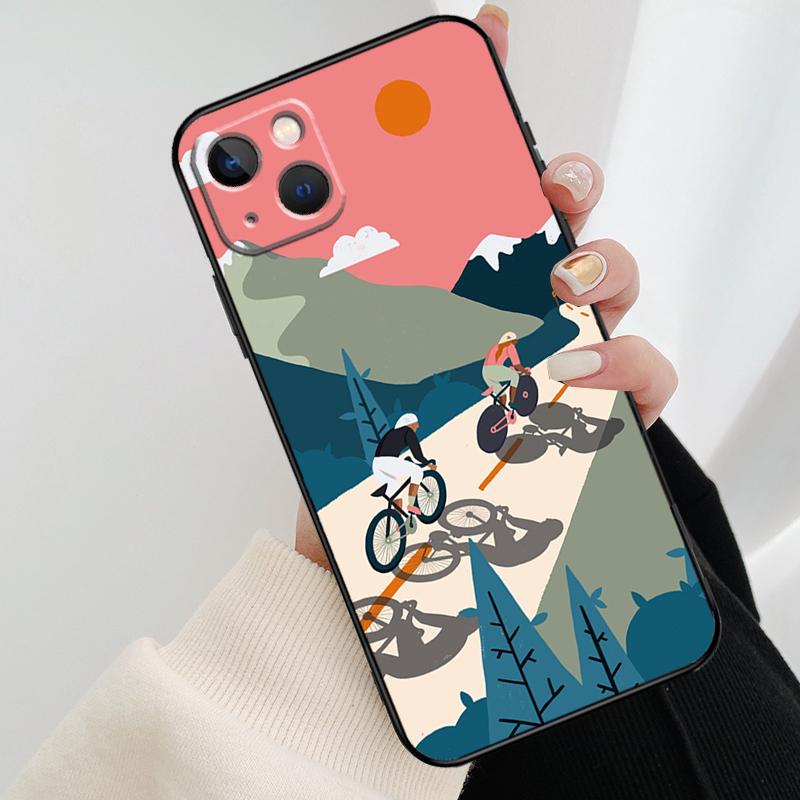 Bike Cycling Art Phone Case For iPhone 11 12 13 14 15 16 Pro XS Max Mini Cover For iPhone X XR Plus Back Case