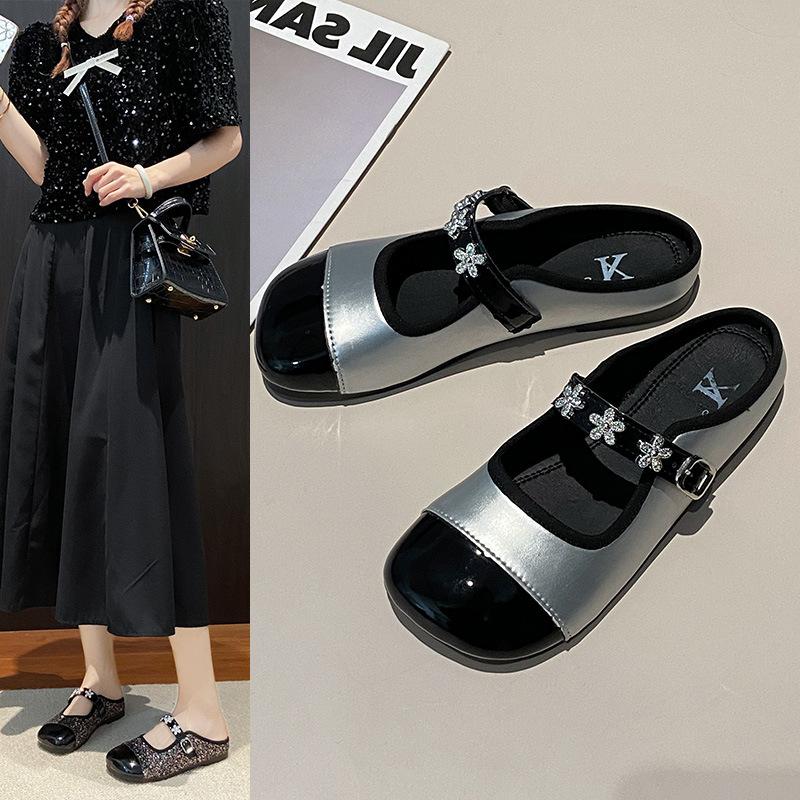 

Французские туфли на плоской подошве с маленьким ароматным ветряным мешком, мягкой подошвой и полузадником для ношения на улице весной и летом 2025 года, новая модель на одной педали 40 серебряный