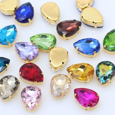 Çok Boyutlu 24 Renk Su Damlalarına Dikmek Rhinestone Altın Pençe Gözyaşı Mücevherler için 4 Delik İğne İşi Gelinlik Çanta Trimler