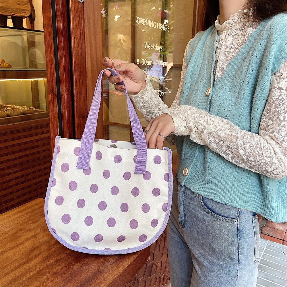 1 Polka Dot Canvas Bag Women's Summer Work Small Bag Simple Tote Bag Lunch Bento Bag