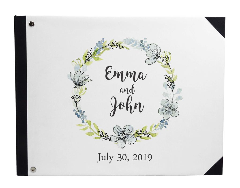 Darling Souvenir Blue Floral & Geometric Hardbound Cover Printed Anniversary Wedding Guestbook Scrap Book-7 X 9