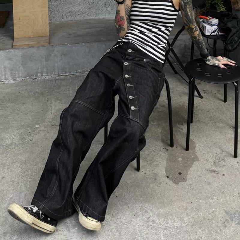 Джинсы JYL мужские широкие американская винтажная пуговица осенние джинсовые в пол 2XL амарантовый