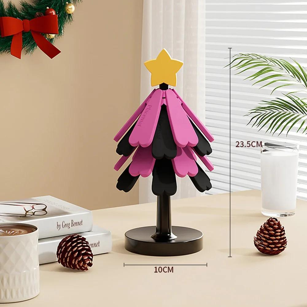 Foldable Wooden Tree Trivet Heat-insulating Decoration Christmas Tree Trivets Set with Stand Set of 3/4 Cup Coaster Set