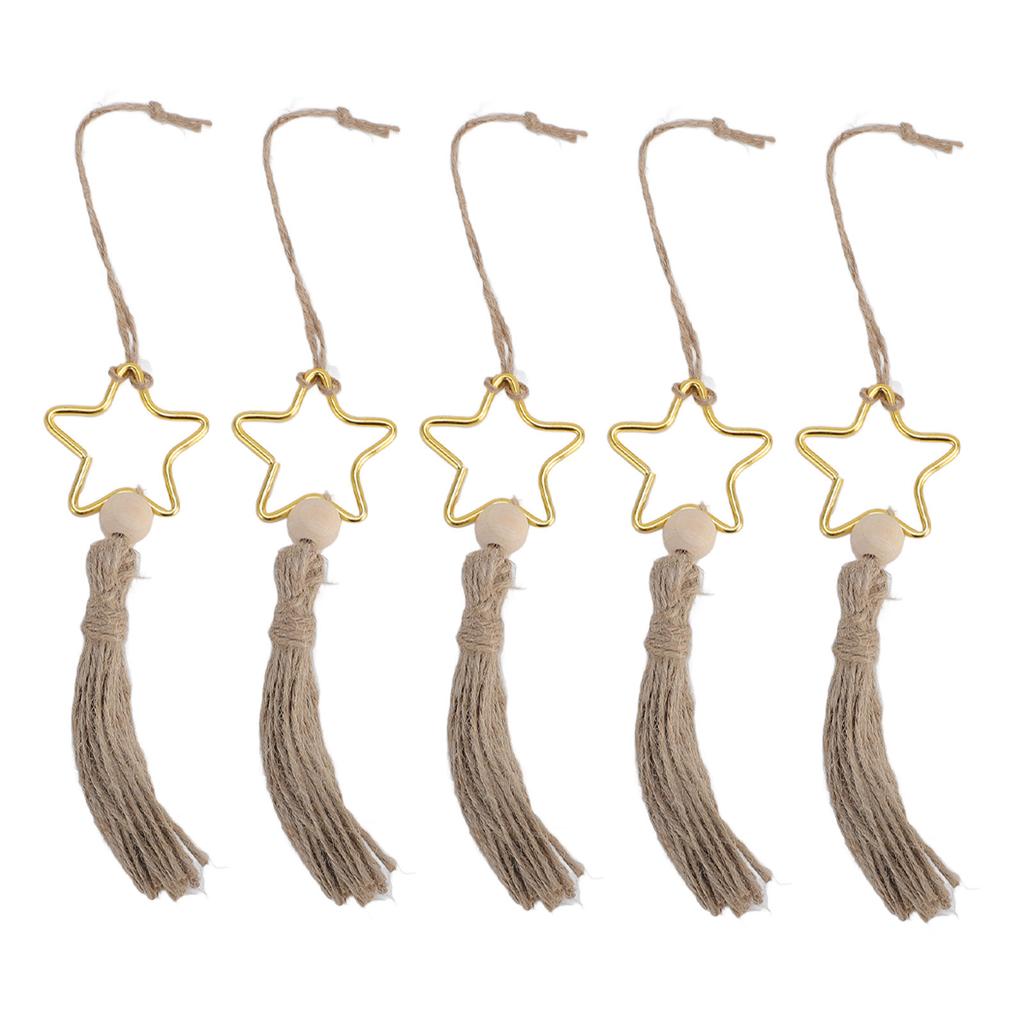 5 Pcs Star Tassel Hanging Ornament Elegant Wood Beads Jute Rope Tassel Decoration