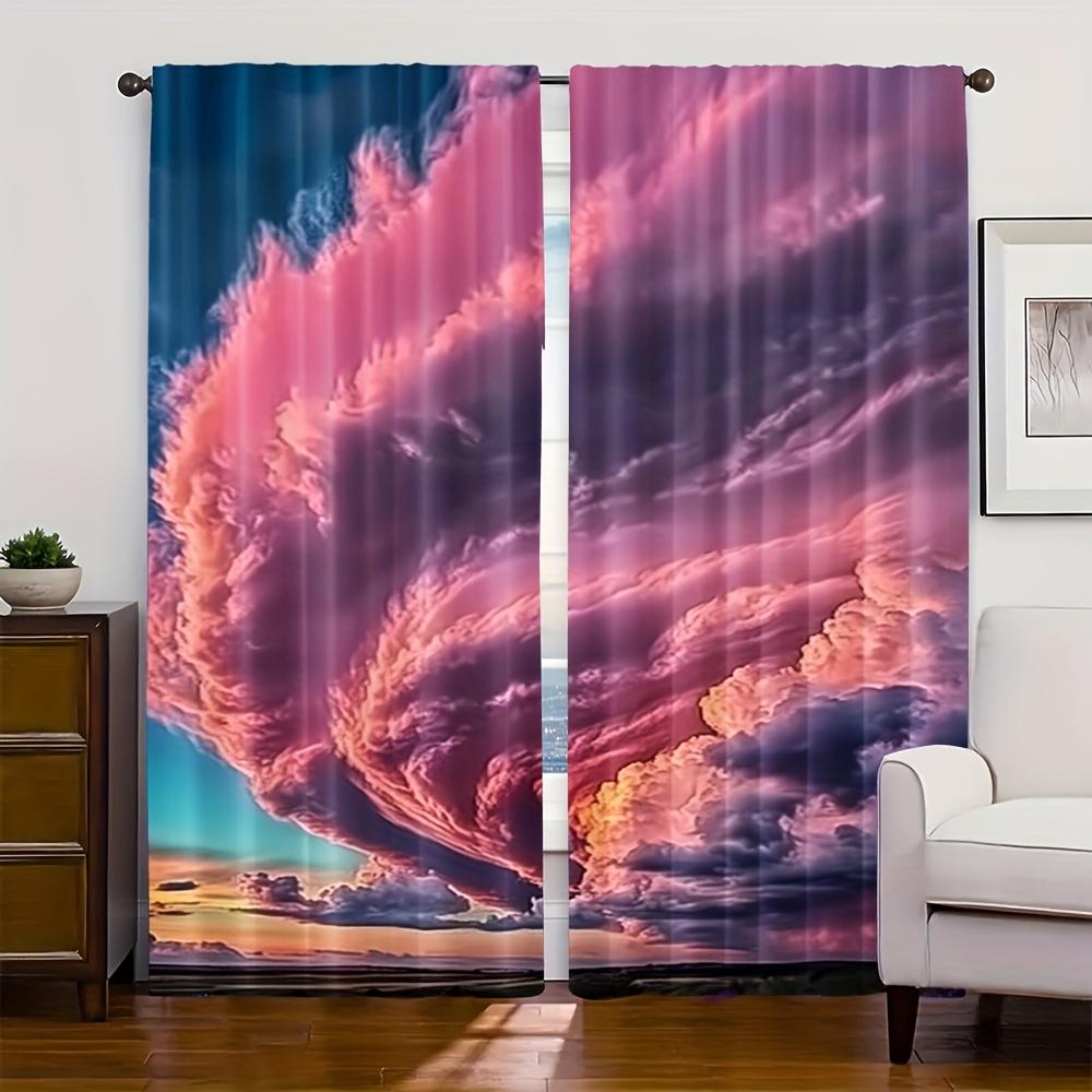 2pcs Colorful Cloud Landscape Curtains - 100% Polyester Semi-Translucent Rod Pocket Drapes   Machine Washable   3 Sizes (29.53x65.