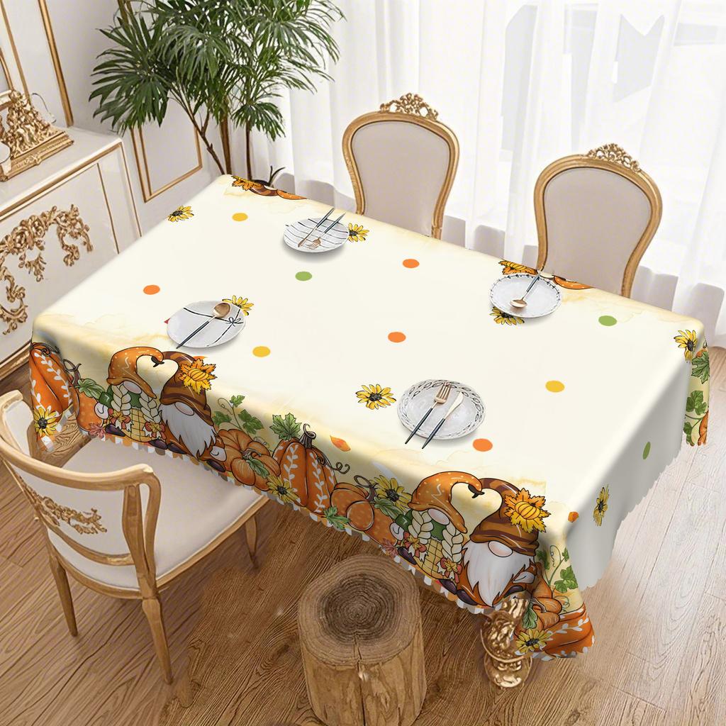 Autumn-Themed Cartoon Tablecloth, Pumpkin Elf And Sunflower Pattern, Warm Table Cloth With Tableware