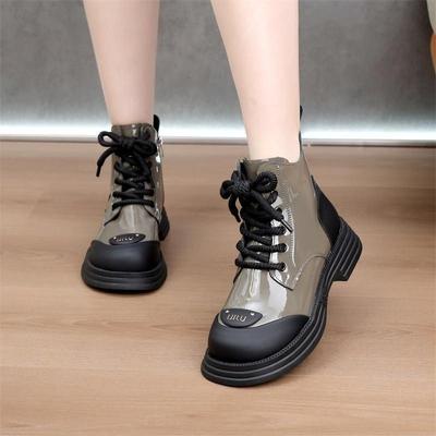 Damen Stiefeletten Neu Winter Runde Zehen Schnürstiefeletten Damen Plateau Erhöhend Designer Ritterstiefel Damenschuhe