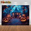 Mocsicka Halloween Photo Backgrounds Shooting Props Terror Forest Tree Tent Bat Jack-O-Lanterns Party Decor Photography Backdrop