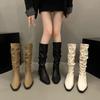 Fashion Spring and Autumn New Thick Heel Fold Pile Long Knight Boots Pointed Low Heels Casual Elegant Temperament Sleeve Slim Boots