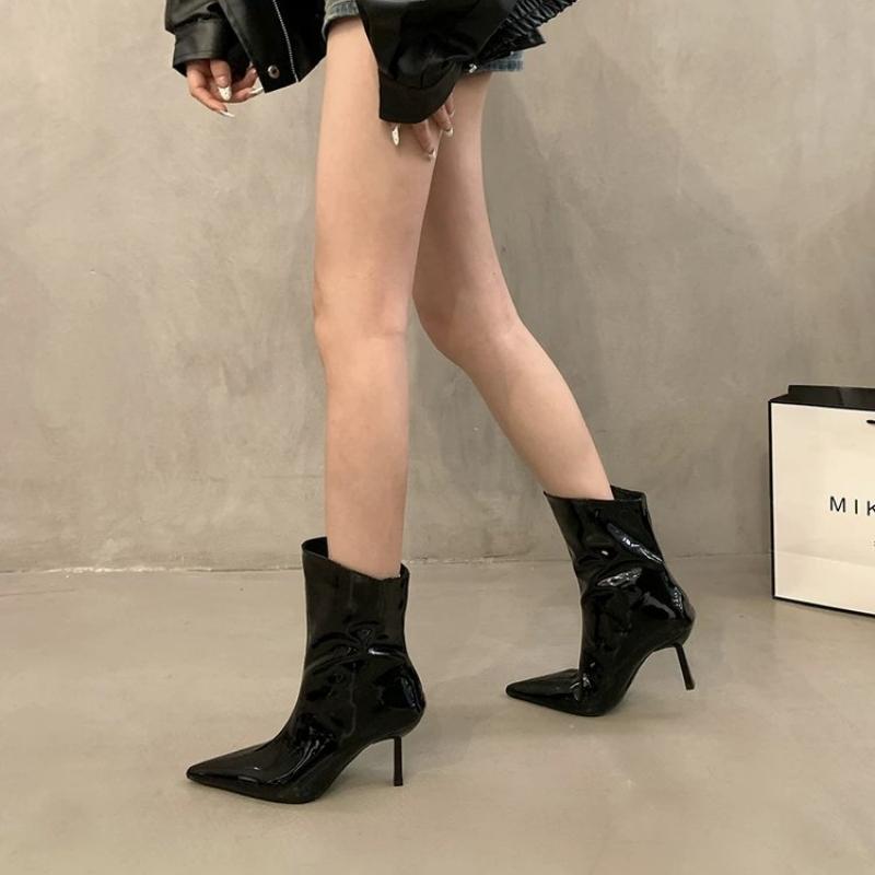 Women High Heel Ankle Boots Sexy Stilettos Shoes Pointed Toe Designer Autumn New  Trend Elegant Leather Pumps