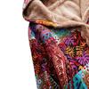 Vintage Women Wind Coat Winter Warm Plush Hooded Cotton Linen Printed Medium Length Coat