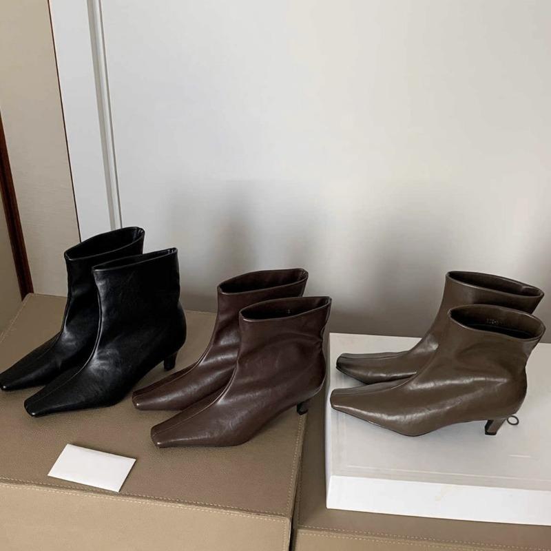 Cowhide Version~ Grape Ma Height.cm Short Boots Square Head Thin Heel Thin Boots Women's Short Ankle Boots