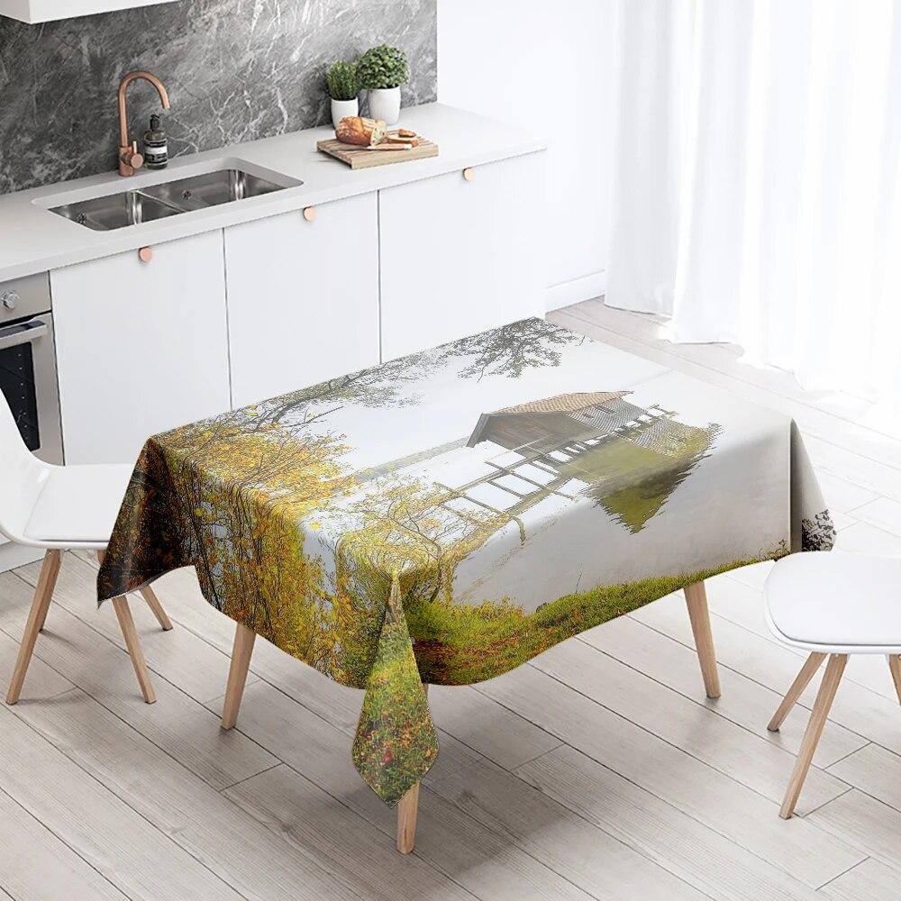 River House Tablecloth Natural Scenery  Anti-Stain Waterproof Rectangular Kitchen Dining Table Home Decor