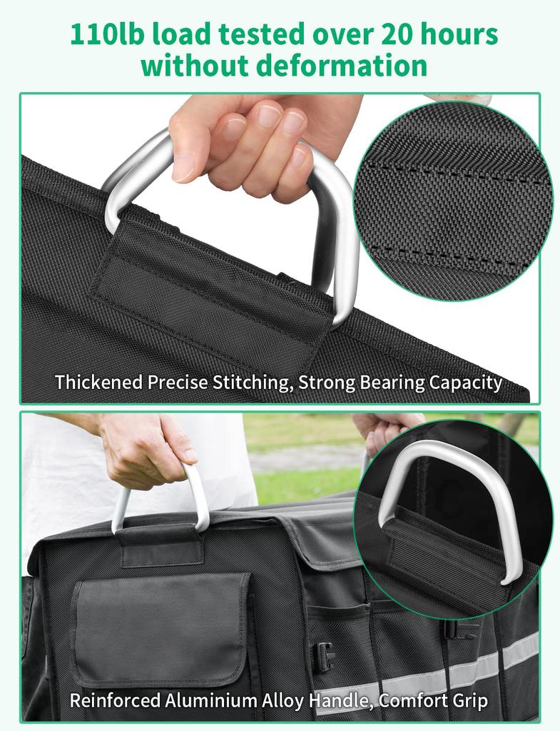 Car Trunk Organizer Cargo Organizer Trunk Storage Waterproof Collapsible Durable Multi Compartments with Foldable Cover Black