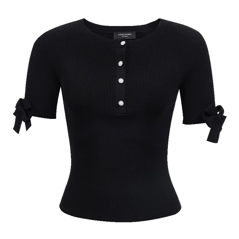 VEROMODA Women s Bow-Cuff Knit Short-Sleeve Top L