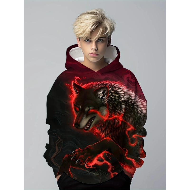 

2023 Мальчики и девочки светящийся волк 3D принт модная толстовка, детские крутые хип-хо спортивные повседневные топы, стильная уличная одежда