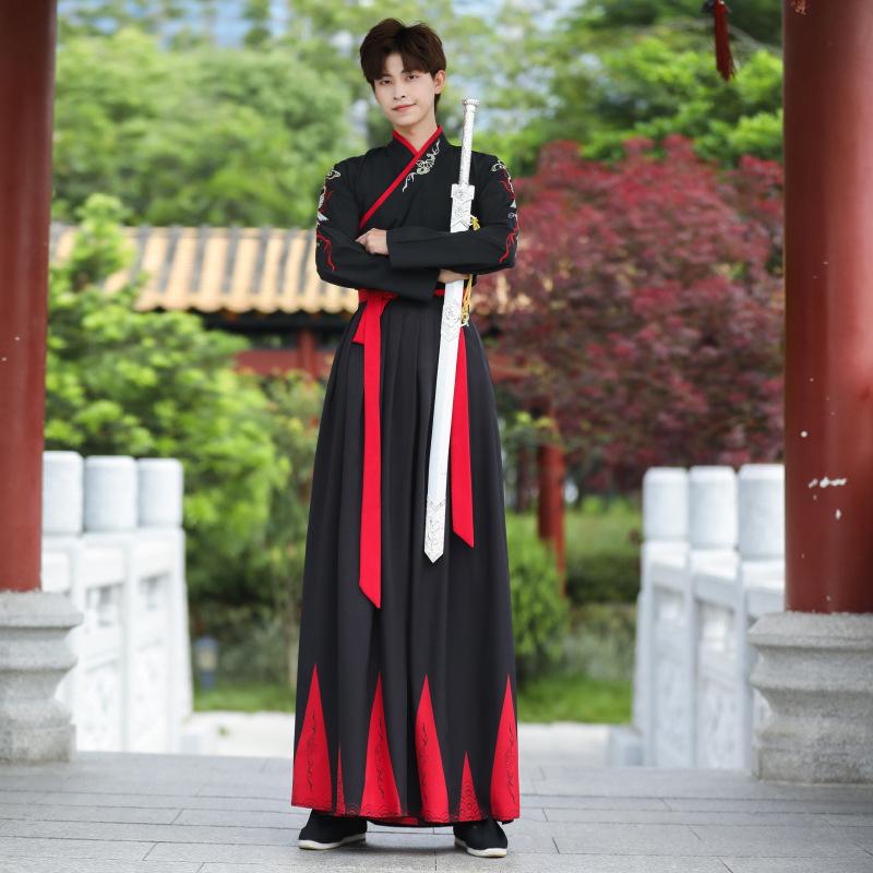 Black Plus Size Men's Crane Hanfu Set: Autumn/Winter Swordsman Scholar Outfit
