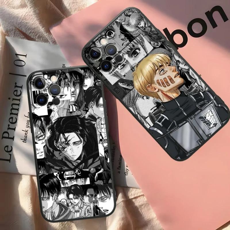 Attack On Titan Eren Jaeger Phone Case For iPhone 15 13 14 12 11 Pro MAX XR X XS SE 7 8 Plus Mini Soft Black Anime Mobile Case
