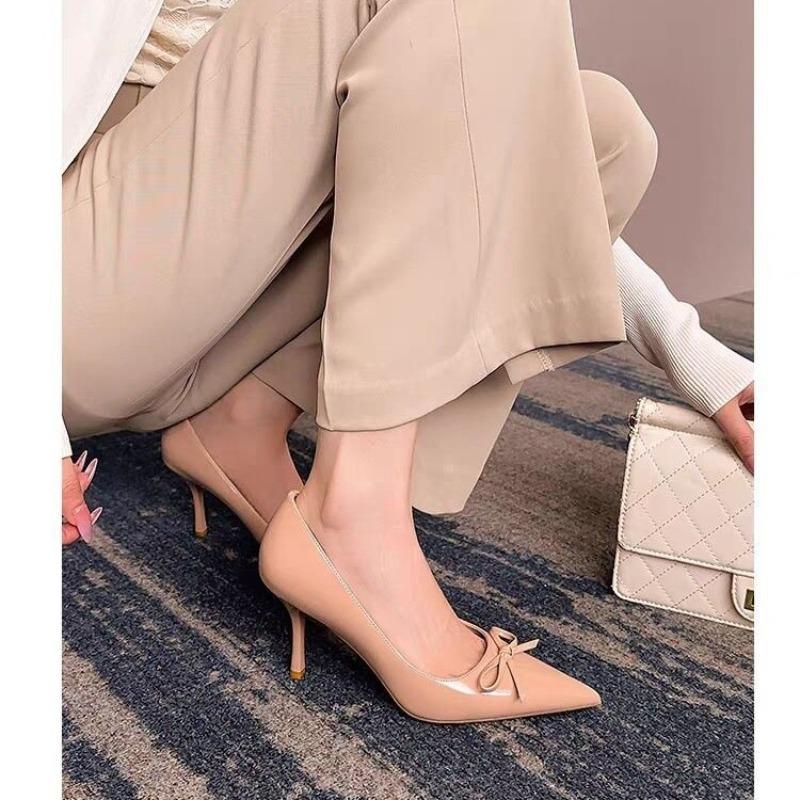 2025 Women's Shoes New Autumn Pointed Toe Women's High Heels Elegant Thin Heels Dress Pumps Ladies Fashion Bow Shoes Women