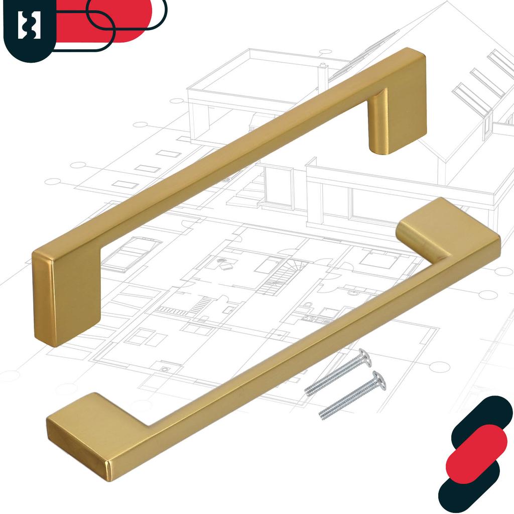 KOTARBAU® Kitchen Furniture Handle Classic Modern Oblong Long Matte Gold 148 MM Spacing 128 MM Set of 10