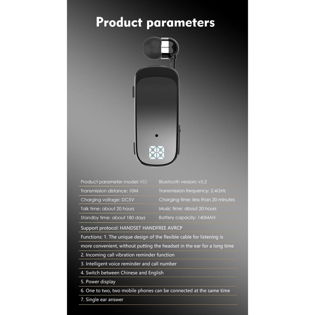 Lavalier Business Bluetooth 5.2 Headphone Call/Music 20H Noice Cancelling Wireless Earphone Vibrate Remind Headset Sport Earbuds