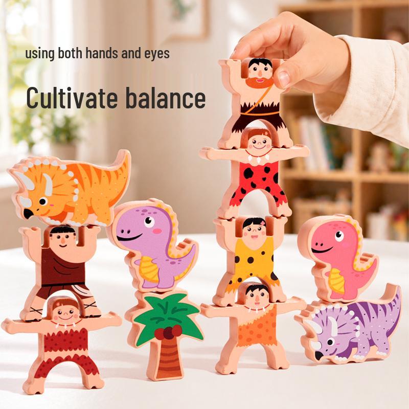 Montessori Wooden Dinosaur Stacking Blocks: Educational Balance Tower Game for Children 18 x 18.5 x 3.3 cm