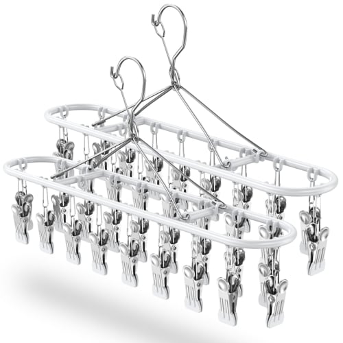 CLEKOD 2-Piece Pants Hanger with Super Strong Clamping Power, Clip Hanger for Slacks and Pants, Clothes Drying, Laundry Hanger, Pinch Hanger, 36 Pins,