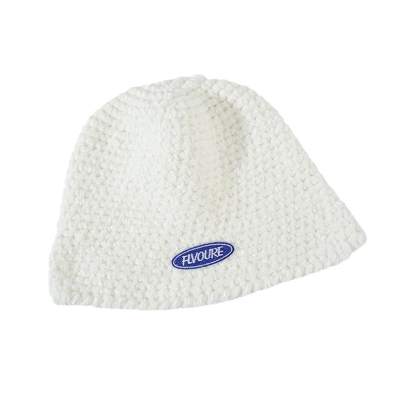 

Female Knitting Bucket Hat Japanese Style Winter Warm Labeled Hat Women Street Snap Beanie Hat Unisex Photo Props Hats 1 белый