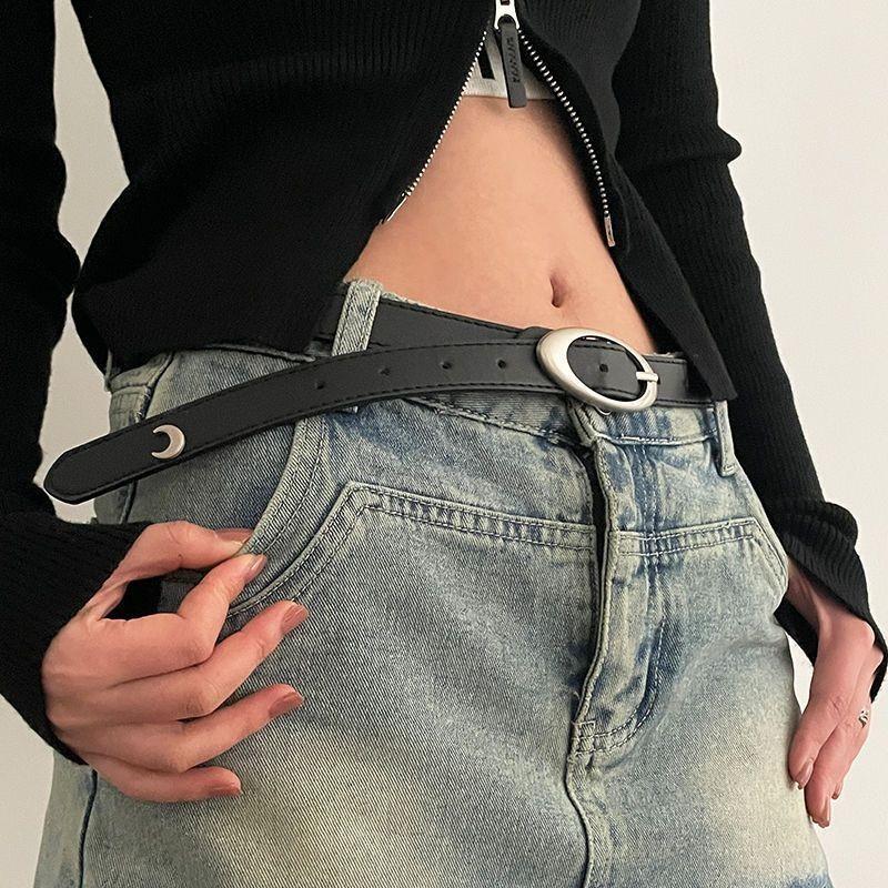 Womens Chic 2024 Summer Korean Style Versatile Black Pu Belt For Fashionable Outfits
