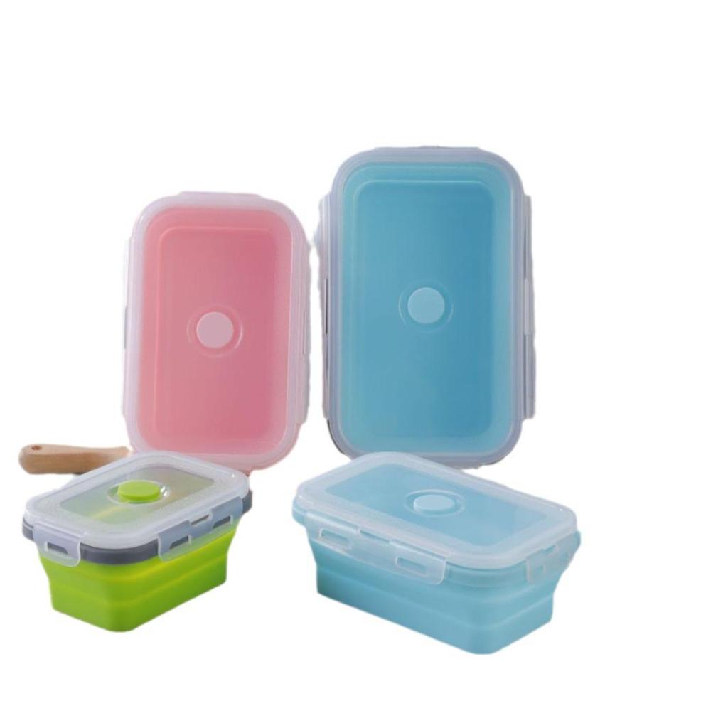 Collapsible Silicone Bento Lunch Box - Portable & Microwave-Safe Storage Set for Fresh-Keeping