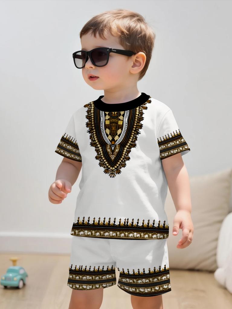 New Girls' Clothing Casual and Fashionable Cartoon Print Kids Round Neck Short-sleeve T-shirt and Shorts Set children's clothing