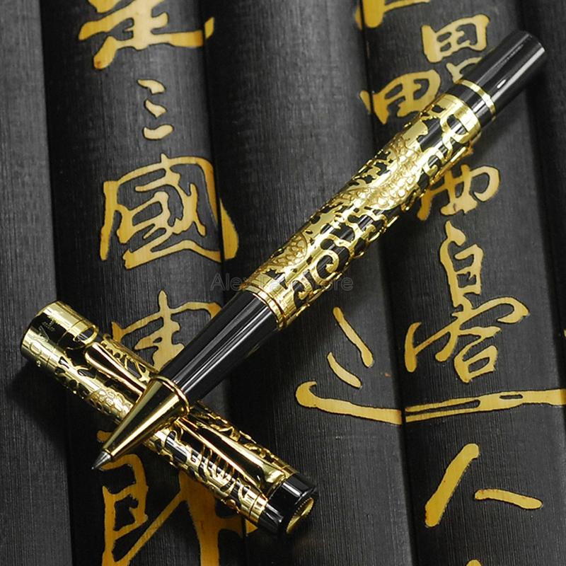 Jinhao 5000 Vintage Metal RollerBall Pen Dragon Texture Carving, Red & Golden Multicolor Rollerball Pen For Office School