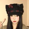 Japanese Grid Star Patch Hat Versatile Personality Trendy Cool Beret Girl Autumn and Winter Hats Hot Girl Cat Ear Hat for Women