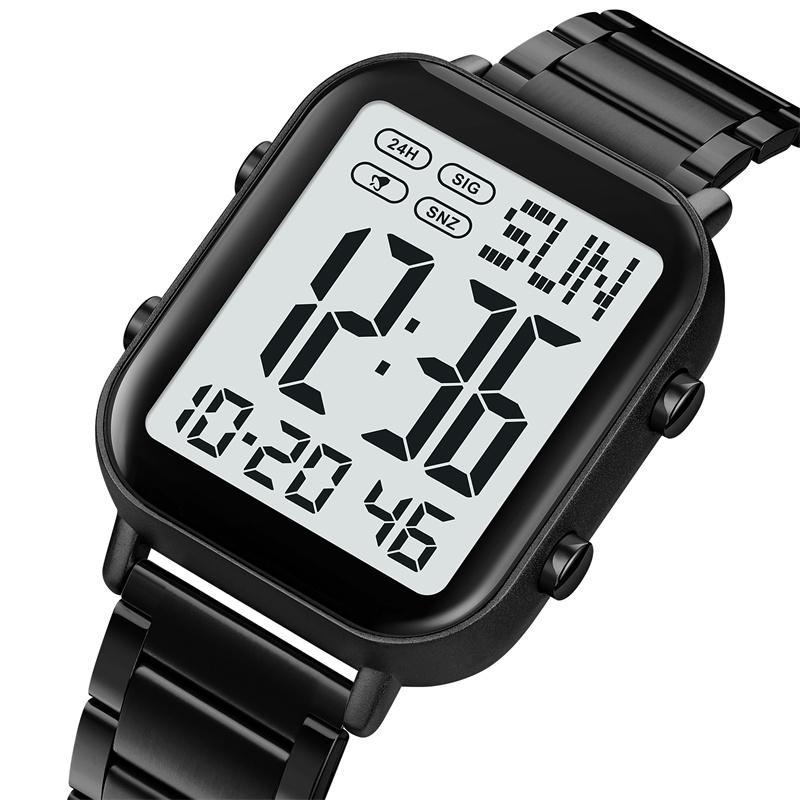 Skmei Men Digital Watches Luxury Stainless Steel Strap Dual Time Zone Man Sports Bracelet Watch 30M Waterproof Male Alarm Clock
