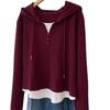 Women S Plus Size Hooded Long Sleeve Fake Two Piece T Shirt Loose Casual Top