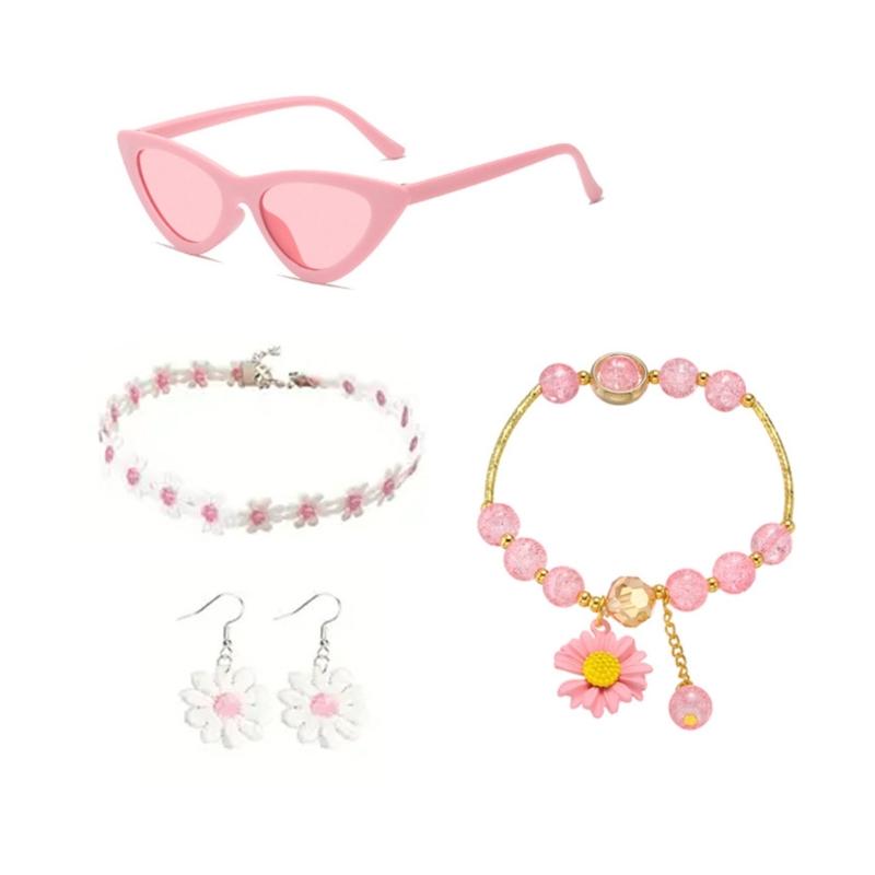 

Girls Pink Costume Daisy Flower Necklace/Earring Bracelet Princesses Dress Up Clothes Birthday Party Halloween Cosplays