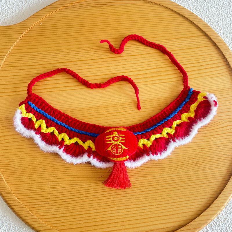 

Ручной работы Красный Шерстяной Вязаный Шарф для Питомцев - Праздничный Новогодний Шарф на Шею для Кошек и Собак One Size - Main 25cm